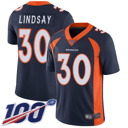 Nike Denver Broncos #30 Phillip Lindsay Navy Blue Alternate Men’s Stitched NFL 100th Season Vapor Limited Jersey