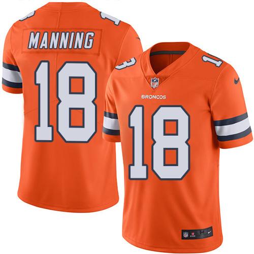 Nike Denver Broncos #18 Peyton Manning Orange Men’s Stitched NFL Limited Rush Jersey