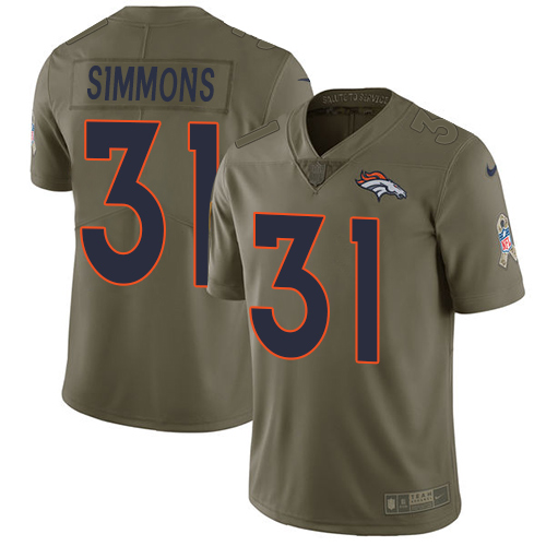 Nike Denver Broncos #31 Justin Simmons Olive Men’s Stitched NFL Limited 2017 Salute To Service Jersey