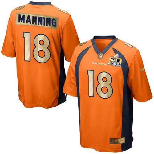 Nike Denver Broncos #18 Peyton Manning Orange Team Color Men’s Stitched NFL Game Super Bowl 50 Collection Jersey