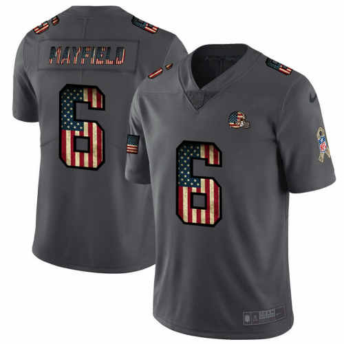 Nike Cleveland Browns #6 Baker Mayfield 2018 Salute To Service Retro USA Flag Limited NFL Jersey