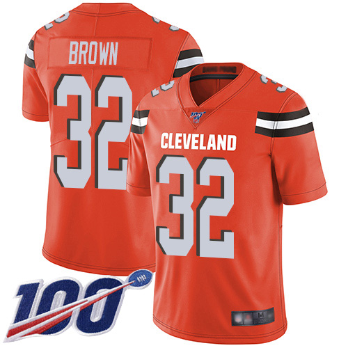 Nike Cleveland Browns #32 Jim Brown Orange Alternate Men’s Stitched NFL 100th Season Vapor Limited Jersey