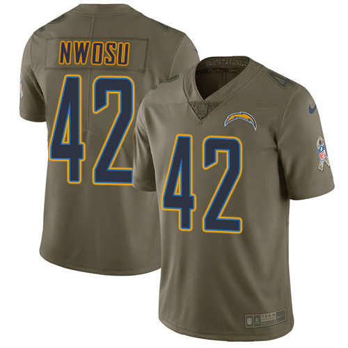 Nike Los Angeles Chargers #42 Uchenna Nwosu Olive Men’s Stitched NFL Limited 2017 Salute To Service Jersey
