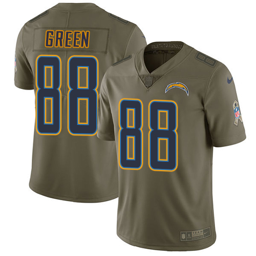 Nike Los Angeles Chargers #88 Virgil Green Olive Men’s Stitched NFL Limited 2017 Salute To Service Jersey