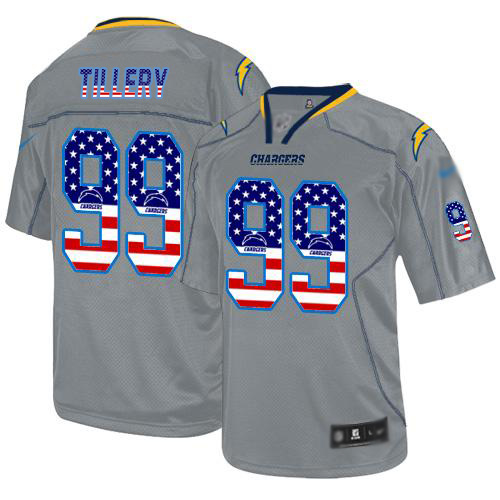 Nike Los Angeles Chargers #99 Jerry Tillery Lights Out Grey Men’s Stitched NFL Elite USA Flag Fashion Jersey