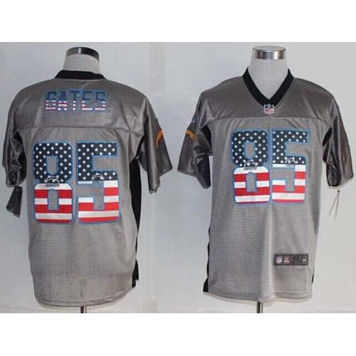 Nike Los Angeles Chargers #85 Antonio Gates Grey Men’s Stitched NFL Elite USA Flag Fashion Jersey