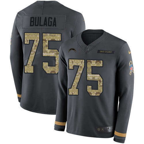 Nike Los Angeles Chargers #75 Bryan Bulaga Anthracite Salute to Service Men’s Stitched NFL Limited Therma Long Sleeve Jersey