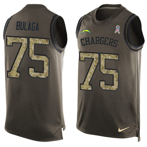 Nike Los Angeles Chargers #75 Bryan Bulaga Green Men’s Stitched NFL Limited Salute To Service Tank Top Jersey