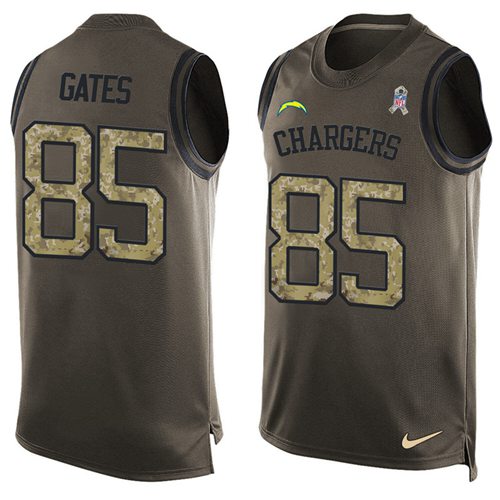 Nike Los Angeles Chargers #85 Antonio Gates Green Men’s Stitched NFL Limited Salute To Service Tank Top Jersey