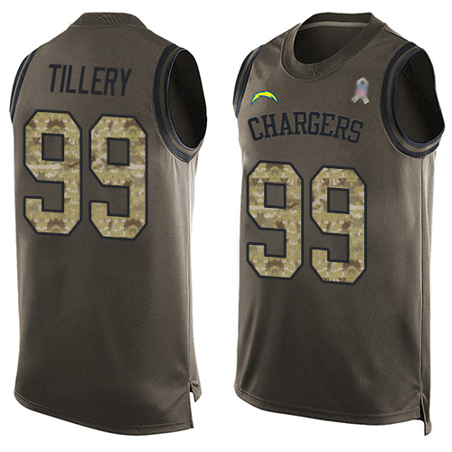Nike Los Angeles Chargers #99 Jerry Tillery Green Men’s Stitched NFL Limited Salute To Service Tank Top Jersey