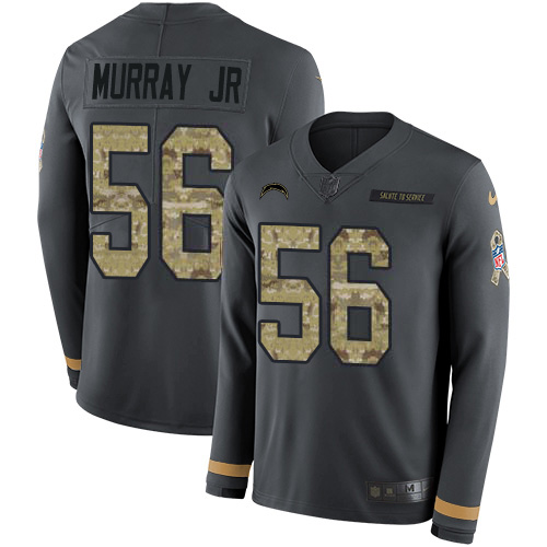 Nike Los Angeles Chargers #56 Kenneth Murray Jr Anthracite Salute to Service Men’s Stitched NFL Limited Therma Long Sleeve Jersey
