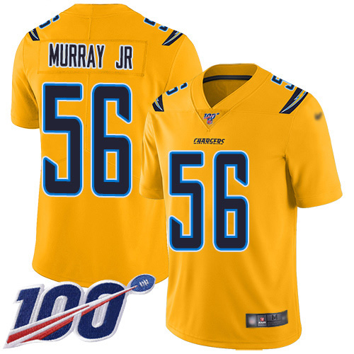 Nike Los Angeles Chargers #56 Kenneth Murray Jr Gold Men’s Stitched NFL Limited Inverted Legend 100th Season Jersey