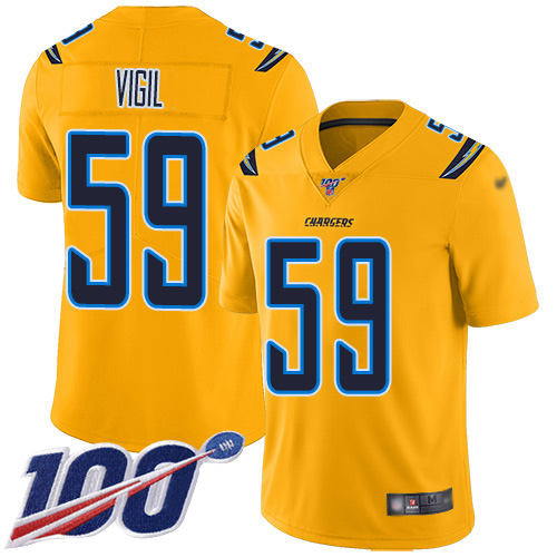 Nike Los Angeles Chargers #59 Nick Vigil Gold Men’s Stitched NFL Limited Inverted Legend 100th Season Jersey