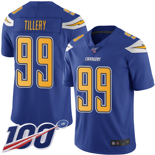 Nike Los Angeles Chargers #99 Jerry Tillery Electric Blue Men’s Stitched NFL Limited Rush 100th Season Jersey