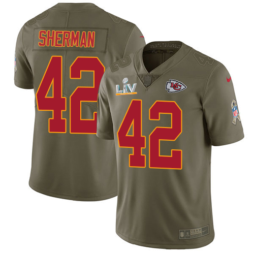 Nike Kansas City Chiefs #42 Anthony Sherman Olive Men’s Super Bowl LV Bound Stitched NFL Limited 2017 Salute To Service Jersey