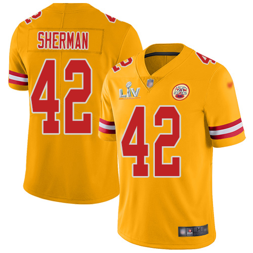 Nike Kansas City Chiefs #42 Anthony Sherman Gold Men’s Super Bowl LV Bound Stitched NFL Limited Inverted Legend Jersey