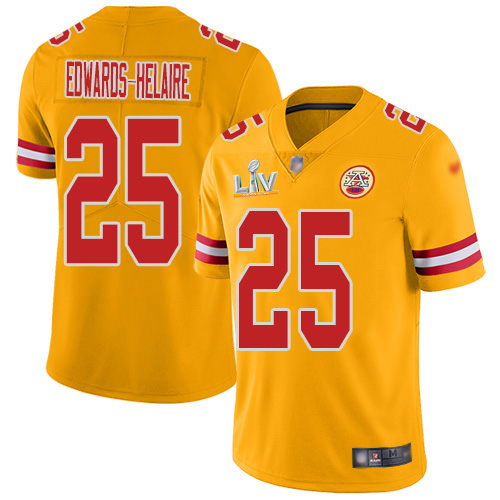 Nike Kansas City Chiefs #25 Clyde Edwards-Helaire Gold Men’s Super Bowl LV Bound Stitched NFL Limited Inverted Legend Jersey