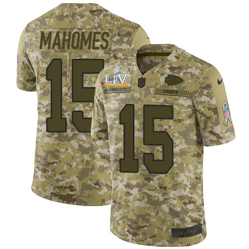 Nike Kansas City Chiefs #15 Patrick Mahomes Camo Men’s Super Bowl LV Bound Stitched NFL Limited 2018 Salute To Service Jersey