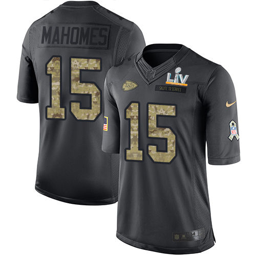 Nike Kansas City Chiefs #15 Patrick Mahomes Black Men’s Super Bowl LV Bound Stitched NFL Limited 2016 Salute to Service Jersey