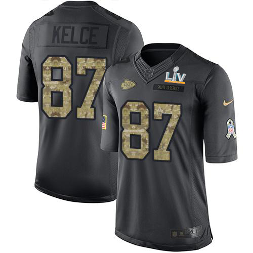 Nike Kansas City Chiefs #87 Travis Kelce Black Men’s Super Bowl LV Bound Stitched NFL Limited 2016 Salute to Service Jersey