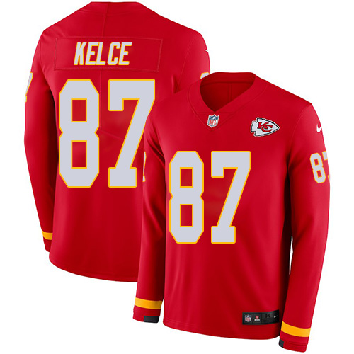 Nike Kansas City Chiefs #87 Travis Kelce Red Team Color Men’s Stitched NFL Limited Therma Long Sleeve Jersey
