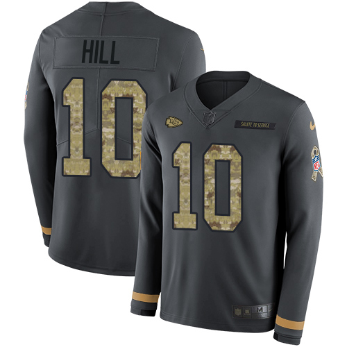 Nike Kansas City Chiefs #10 Tyreek Hill Anthracite Salute to Service Men’s Stitched NFL Limited Therma Long Sleeve Jersey