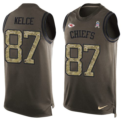 Nike Kansas City Chiefs #87 Travis Kelce Green Men’s Stitched NFL Limited Salute To Service Tank Top Jersey