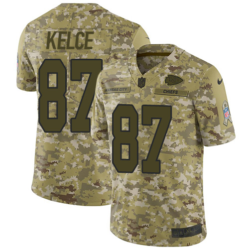 Nike Kansas City Chiefs #87 Travis Kelce Camo Men’s Stitched NFL Limited 2018 Salute To Service Jersey