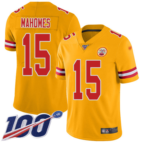 Nike Kansas City Chiefs #15 Patrick Mahomes Gold Men’s Stitched NFL Limited Inverted Legend 100th Season Jersey