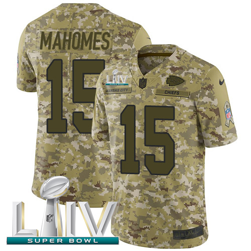 Nike Kansas City Chiefs #15 Patrick Mahomes Camo Super Bowl LIV 2020 Men’s Stitched NFL Limited 2018 Salute To Service Jersey