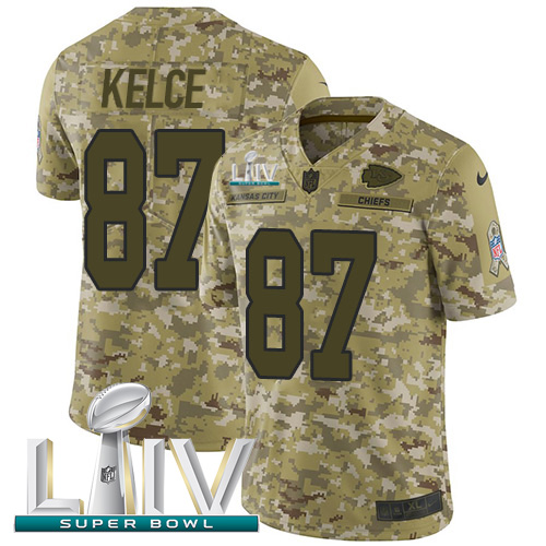 Nike Kansas City Chiefs #87 Travis Kelce Camo Super Bowl LIV 2020 Men’s Stitched NFL Limited 2018 Salute To Service Jersey