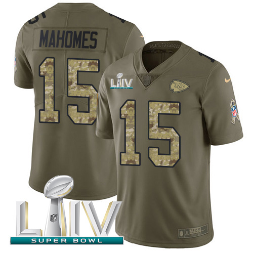 Nike Kansas City Chiefs #15 Patrick Mahomes Olive/Camo Super Bowl LIV 2020 Men’s Stitched NFL Limited 2017 Salute To Service Jersey