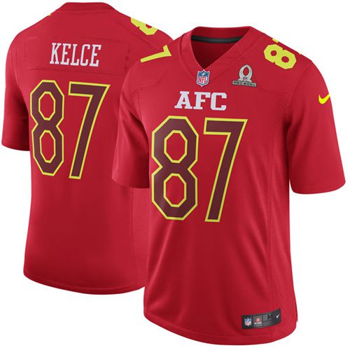 Nike Kansas City Chiefs #87 Travis Kelce Red Men’s Stitched NFL Game AFC 2017 Pro Bowl Jersey