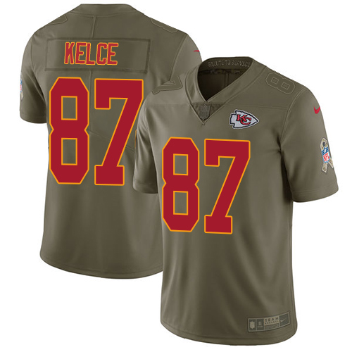 Nike Kansas City Chiefs #87 Travis Kelce Olive Men’s Stitched NFL Limited 2017 Salute to Service Jersey