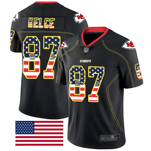 Nike Kansas City Chiefs #87 Travis Kelce Black Men’s Stitched NFL Limited Rush USA Flag Jersey