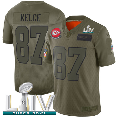 Nike Kansas City Chiefs #87 Travis Kelce Camo Super Bowl LIV 2020 Men’s Stitched NFL Limited 2019 Salute To Service Jersey