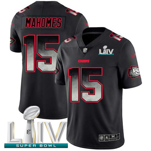 Nike Kansas City Chiefs #15 Patrick Mahomes Black Super Bowl LIV 2020 Men’s Stitched NFL Vapor Untouchable Limited Smoke Fashion Jersey
