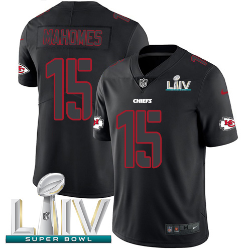 Nike Kansas City Chiefs #15 Patrick Mahomes Black Super Bowl LIV 2020 Men’s Stitched NFL Limited Rush Impact Jersey