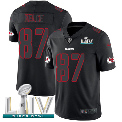 Nike Kansas City Chiefs #87 Travis Kelce Black Super Bowl LIV 2020 Men’s Stitched NFL Limited Rush Impact Jersey