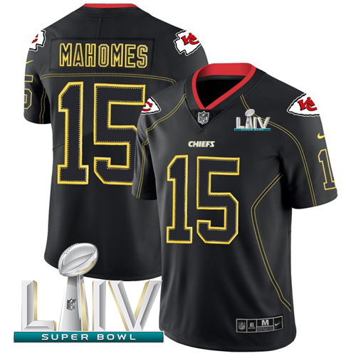 Nike Kansas City Chiefs #15 Patrick Mahomes Lights Out Black Super Bowl LIV 2020 Men’s Stitched NFL Limited Rush Jersey