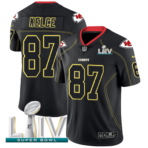 Nike Kansas City Chiefs #87 Travis Kelce Lights Out Black Super Bowl LIV 2020 Men’s Stitched NFL Limited Rush Jersey