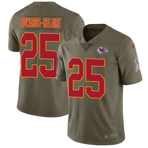 Nike Kansas City Chiefs #25 Clyde Edwards-Helaire Olive Men’s Stitched NFL Limited 2017 Salute To Service Jersey