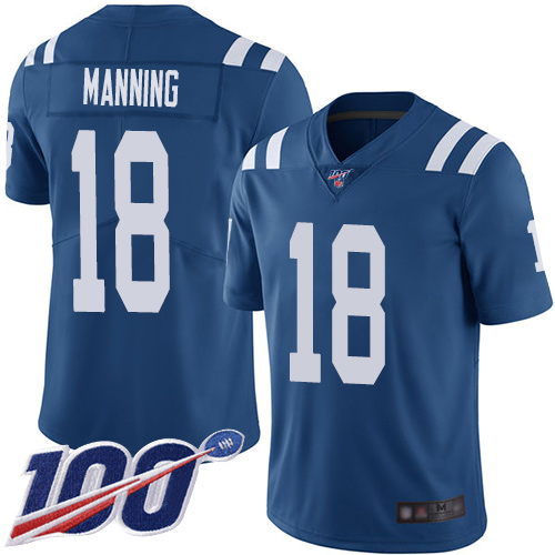 Nike Indianapolis Colts #18 Peyton Manning Royal Blue Team Color Men’s Stitched NFL 100th Season Vapor Limited Jersey