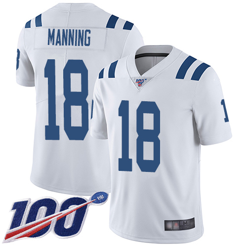 Nike Indianapolis Colts #18 Peyton Manning White Men’s Stitched NFL 100th Season Vapor Limited Jersey