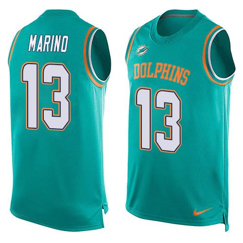 Nike Miami Dolphins #13 Dan Marino Aqua Green Team Color Men’s Stitched NFL Limited Tank Top Jersey