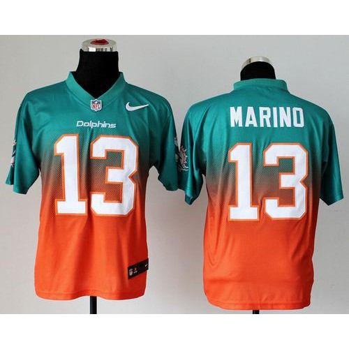 Nike Miami Dolphins #13 Dan Marino Aqua Green/Orange Men’s Stitched NFL Elite Fadeaway Fashion Jersey