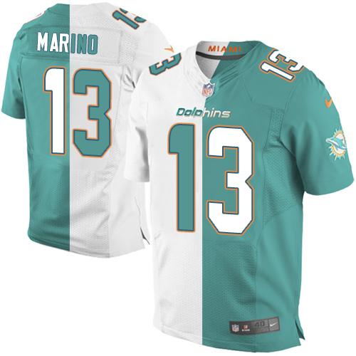 Nike Miami Dolphins #13 Dan Marino Aqua Green/White Men’s Stitched NFL Elite Split Jersey