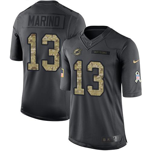 Nike Miami Dolphins #13 Dan Marino Black Men’s Stitched NFL Limited 2016 Salute to Service Jersey