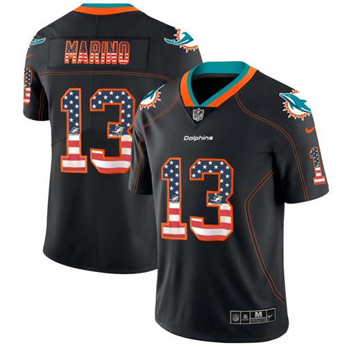 Nike Miami Dolphins #13 Dan Marino Black Men’s Stitched NFL Limited Rush USA Flag Jersey
