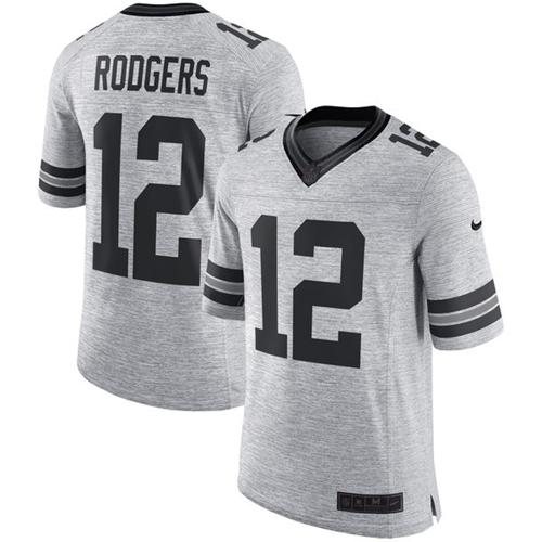 Nike Green Bay Packers #12 Aaron Rodgers Gray Men’s Stitched NFL Limited Gridiron Gray II Jersey
